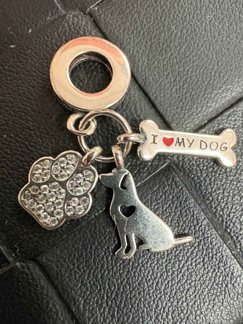 I ♥ My Dog Silver Charm Pendant with Paw and Dog Silhouette s925 NWOT